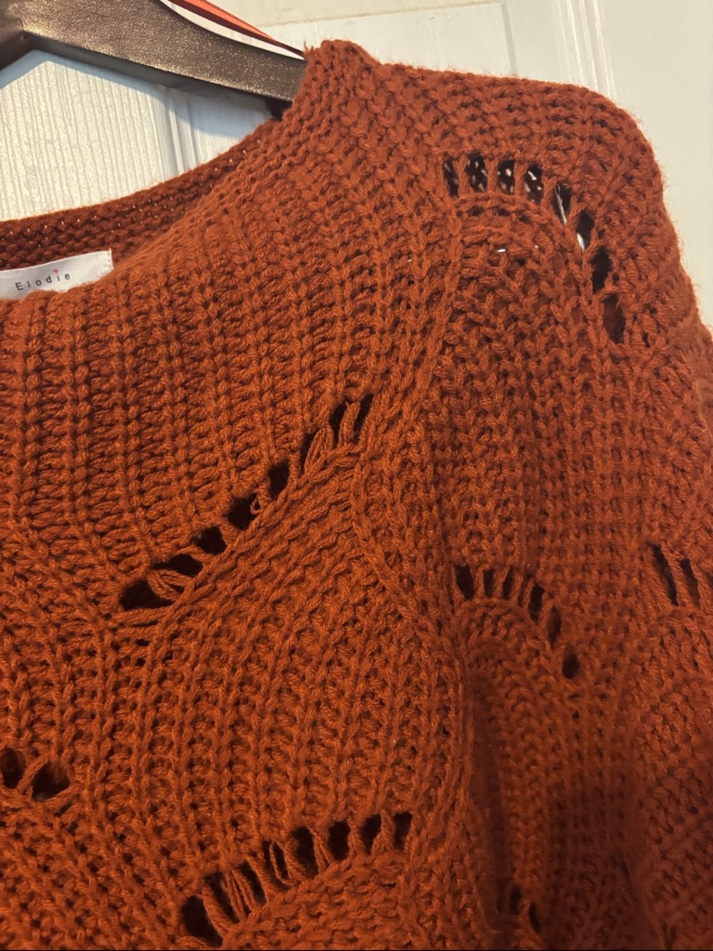 Rust Open-Knit Women's Sweater - Cozy Cropped Pullover - Picture 2 of 6